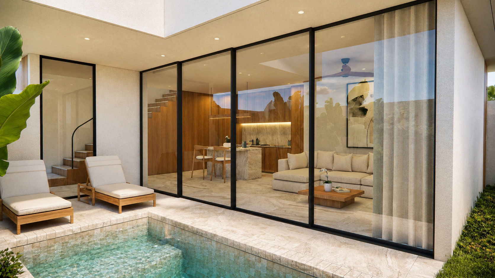 Piscine privée et baies vitrées